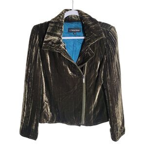 J. Peterman Velvet Moto Jacket Women's Sz 4 Green Rayon Silk Blend Formal Career